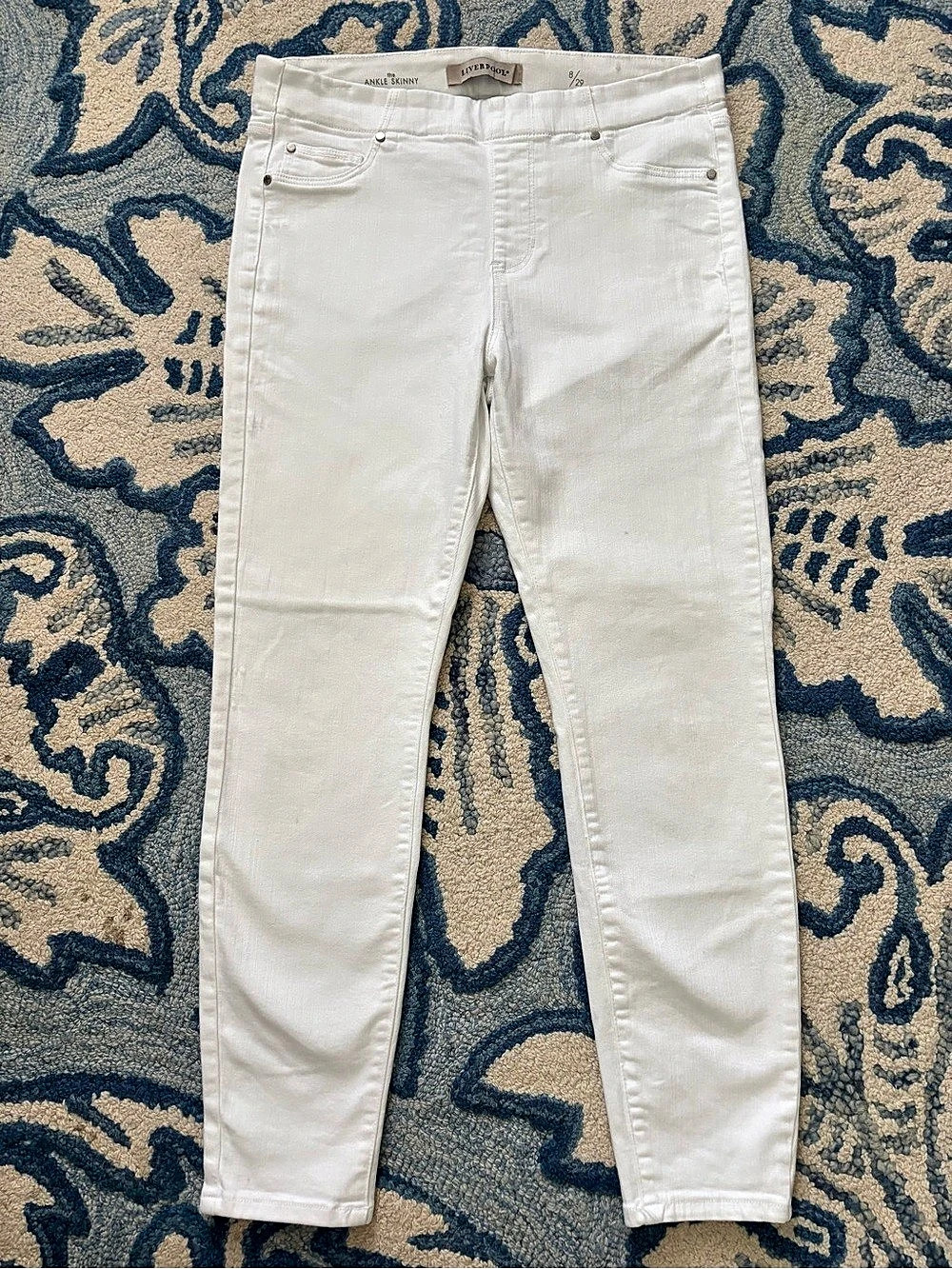 Liverpool Ankle Skinny Pants Jeans Pull on White Stretch 8